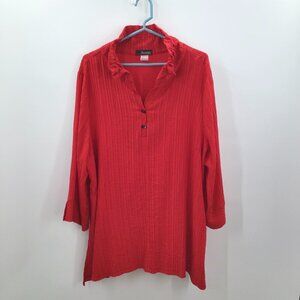 Moonlight by Y&S Popover Top XXL Red Goth Wired Collar Crinkle Pleated Sharkbite